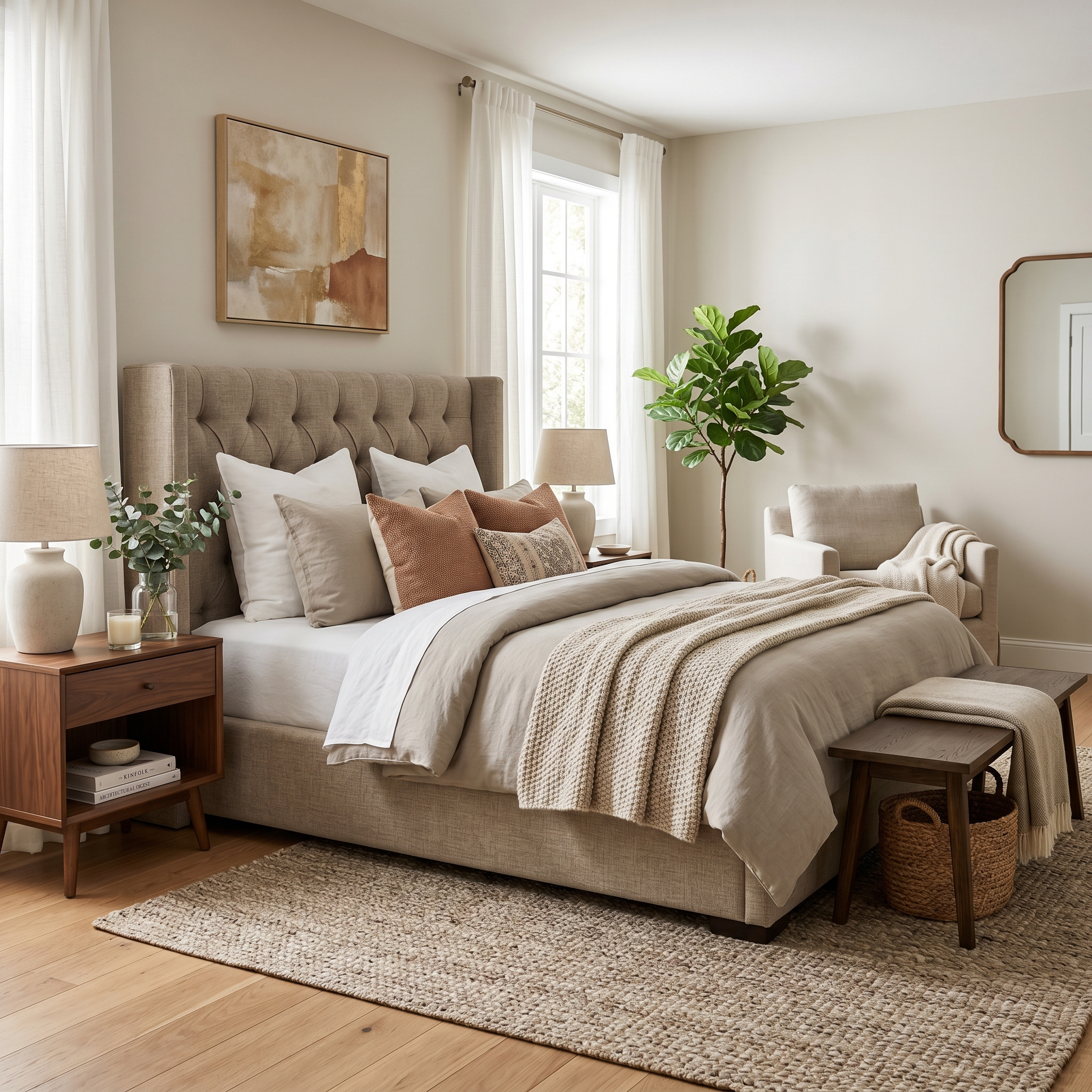Platform Bed Frame with Upholstered Headboard
