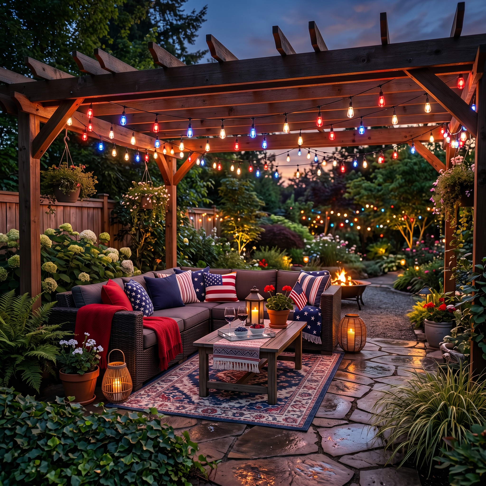 Solar-Powered Patriotic String Lights
