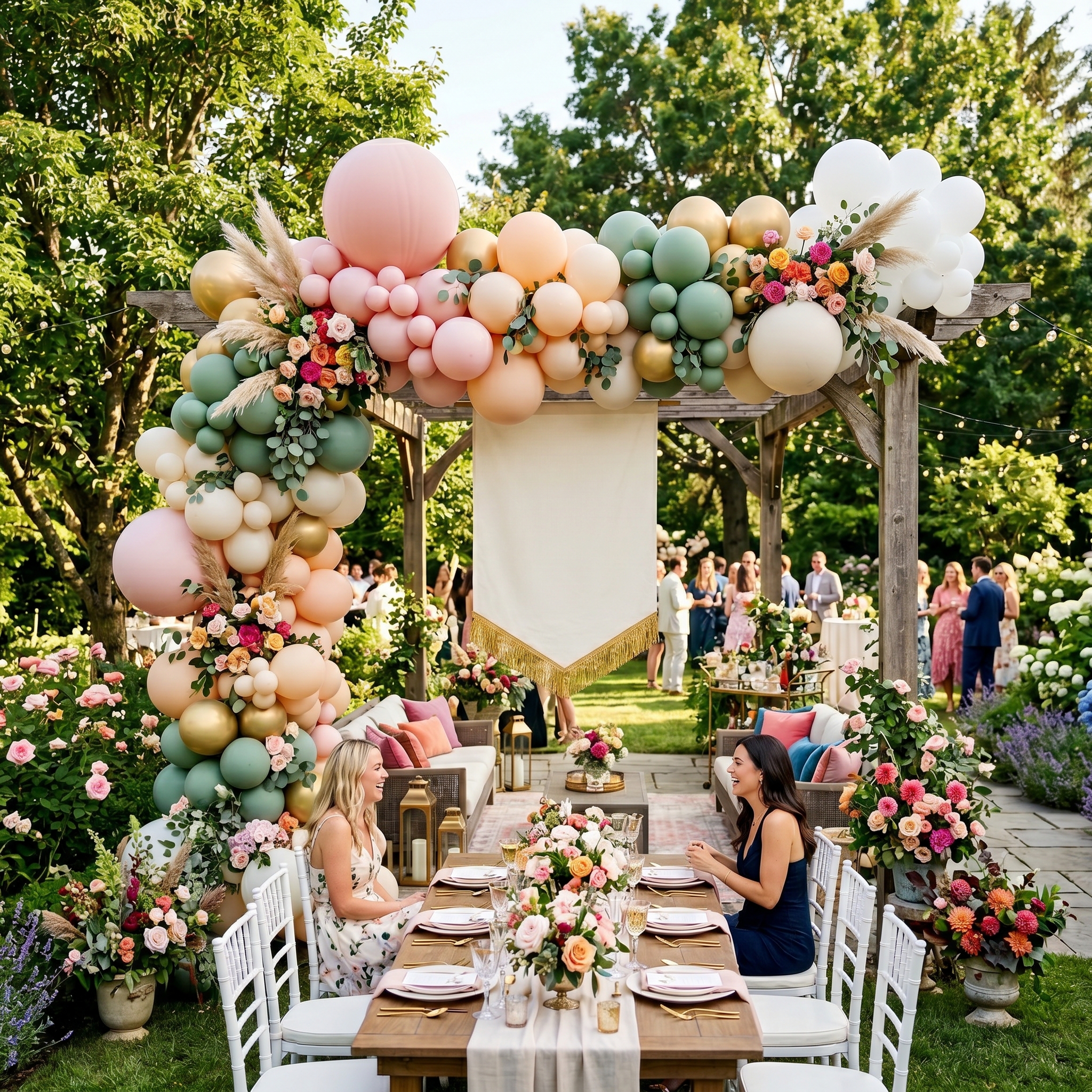 Premium Personalized Garden Party Banner and Balloon Kit