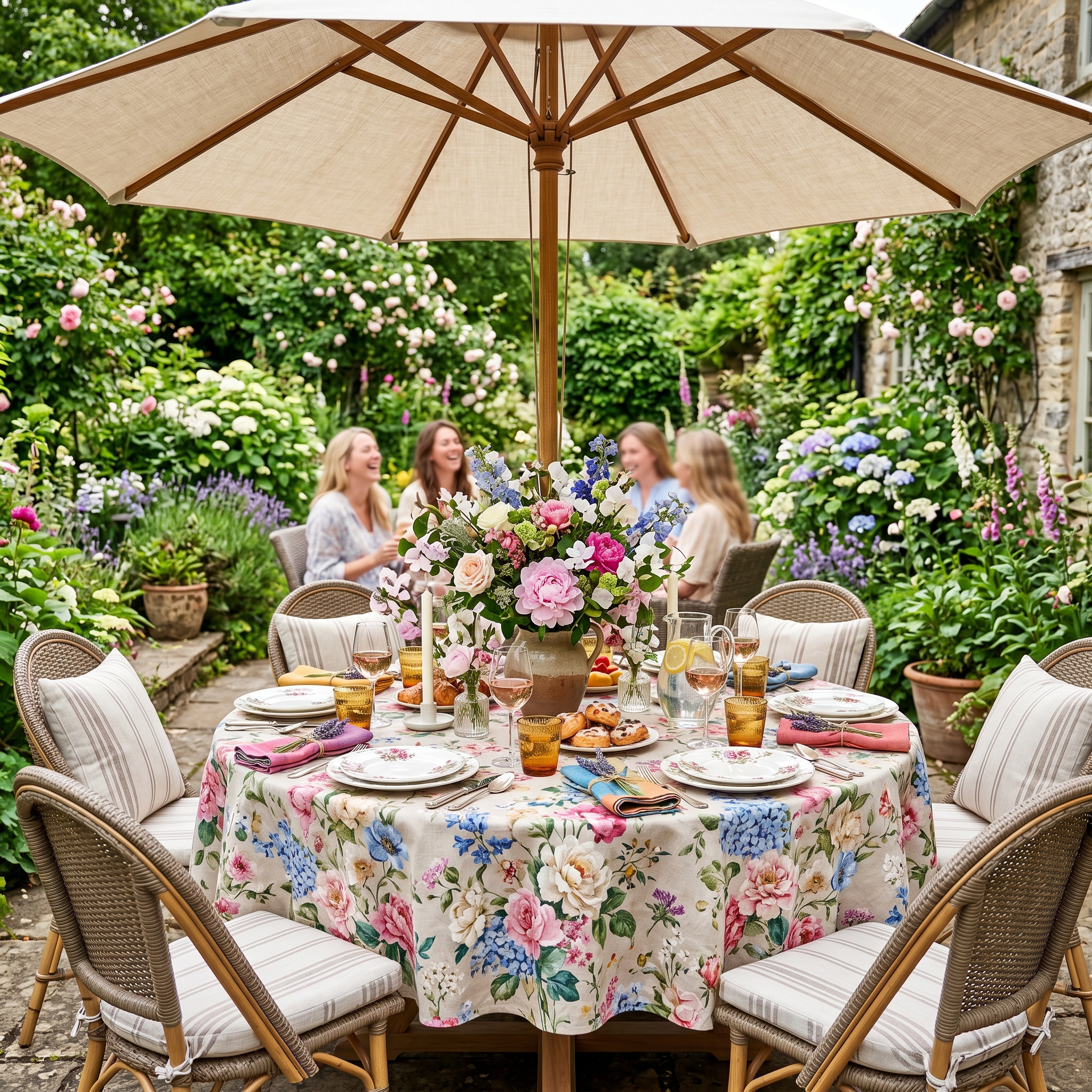 Floral Tablecloth Set with Umbrella Hole Waterproof