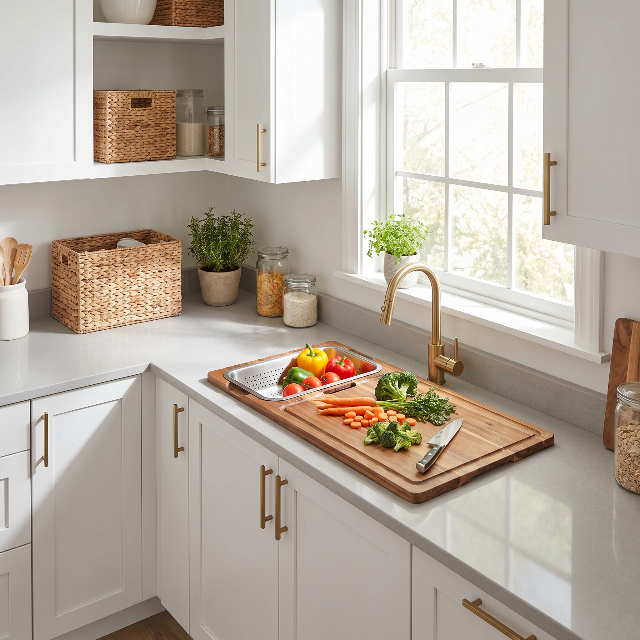Over-the-Sink Cutting Board with Colander