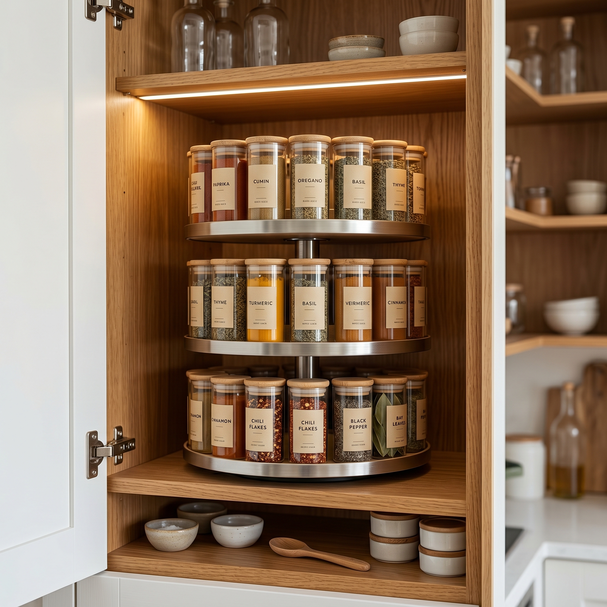 Tiered Rotating Spice Rack Organizer