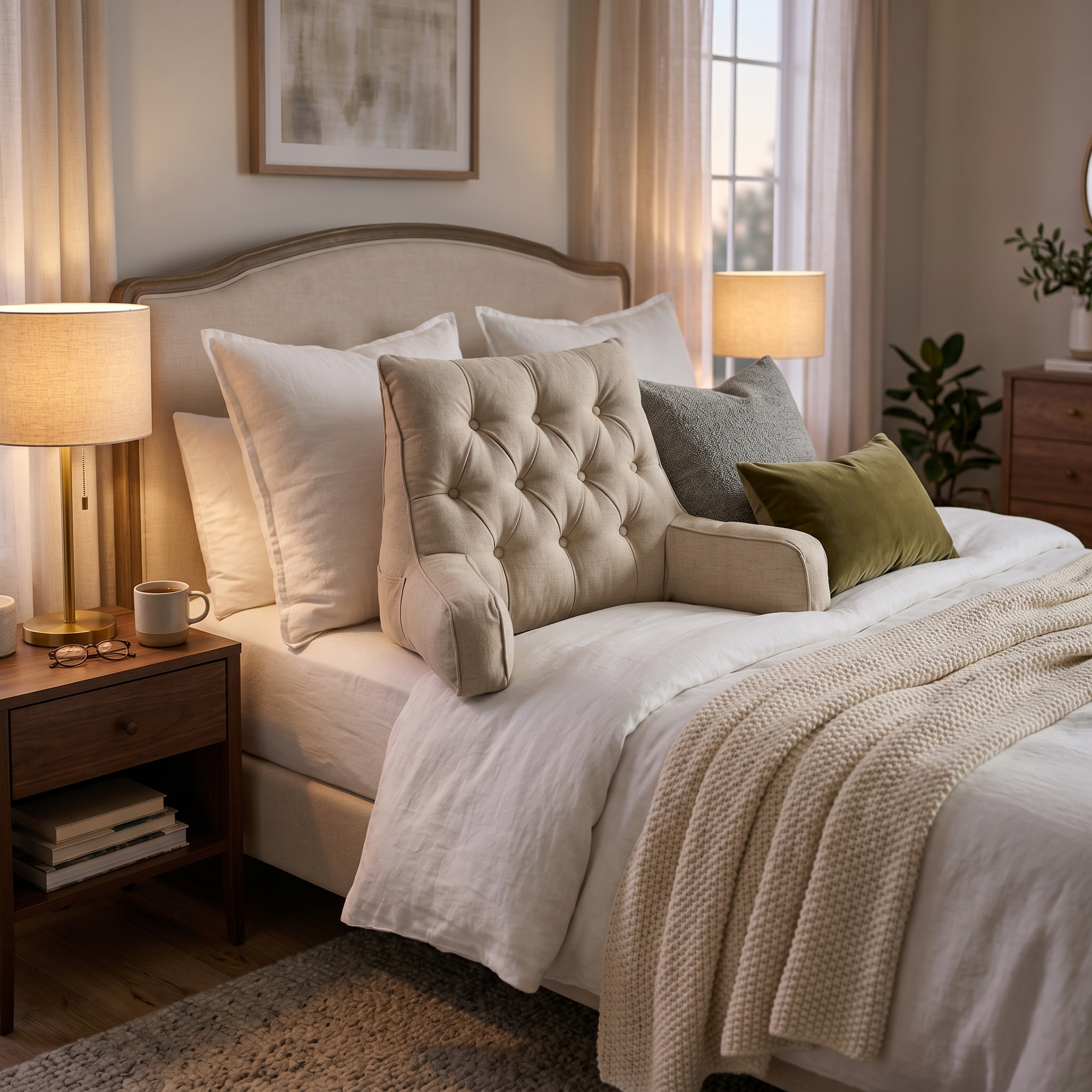 Tufted Reading Pillow with Arms