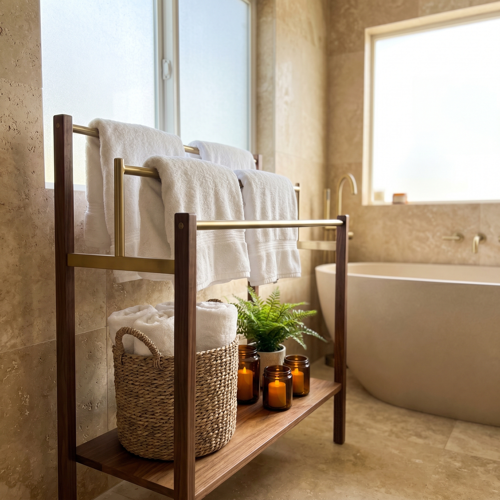 Freestanding Towel Rack with Shelf