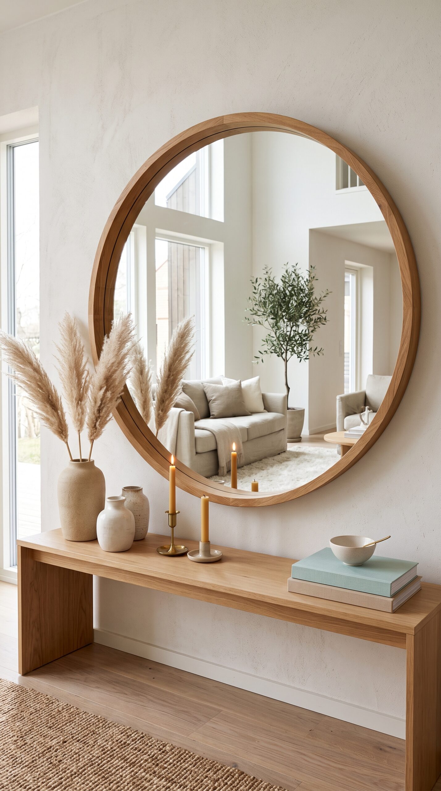 WallBeyond Wood Round Mirror with Wood Frame