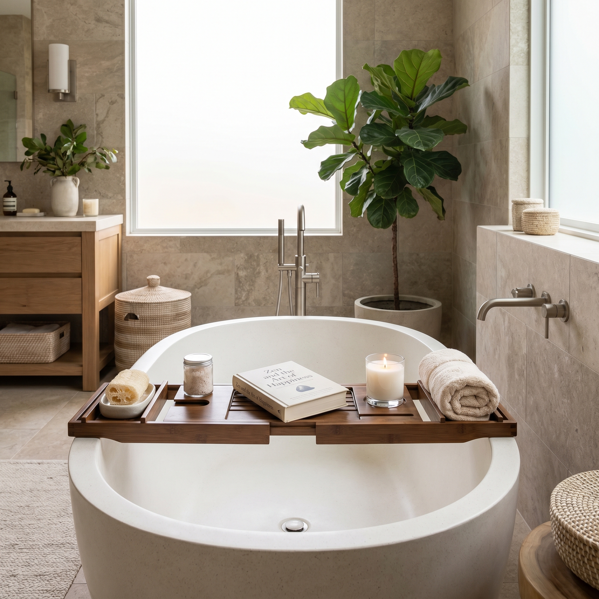 Freestanding Bathtub Caddy Tray