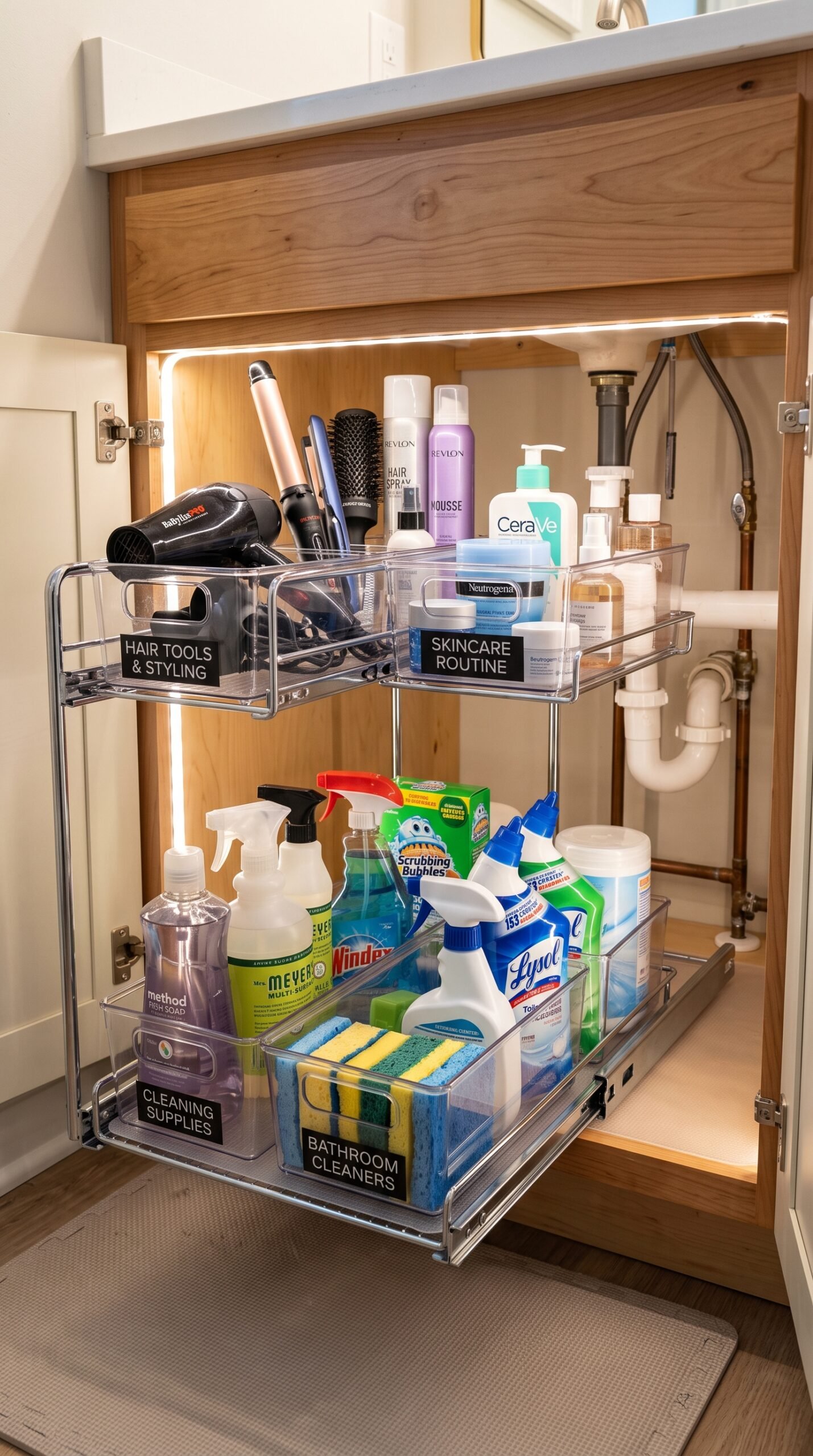 Kitstorack Under Sink Organizer, 2 Tier Under the Sink Storage, Slide Out Pull Out Cabinet Organizer