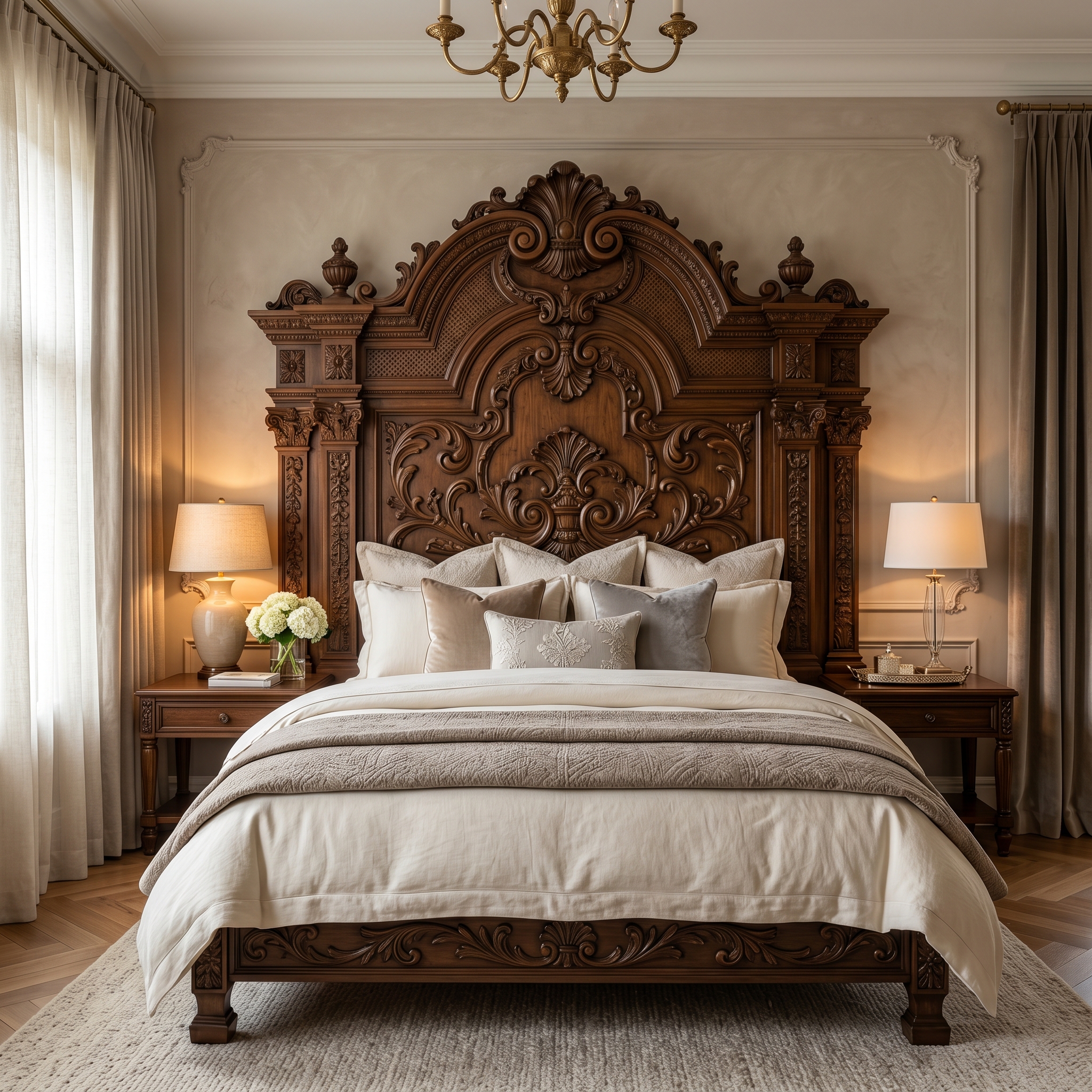 Anthropologie Louisa Carved Wood Headboard