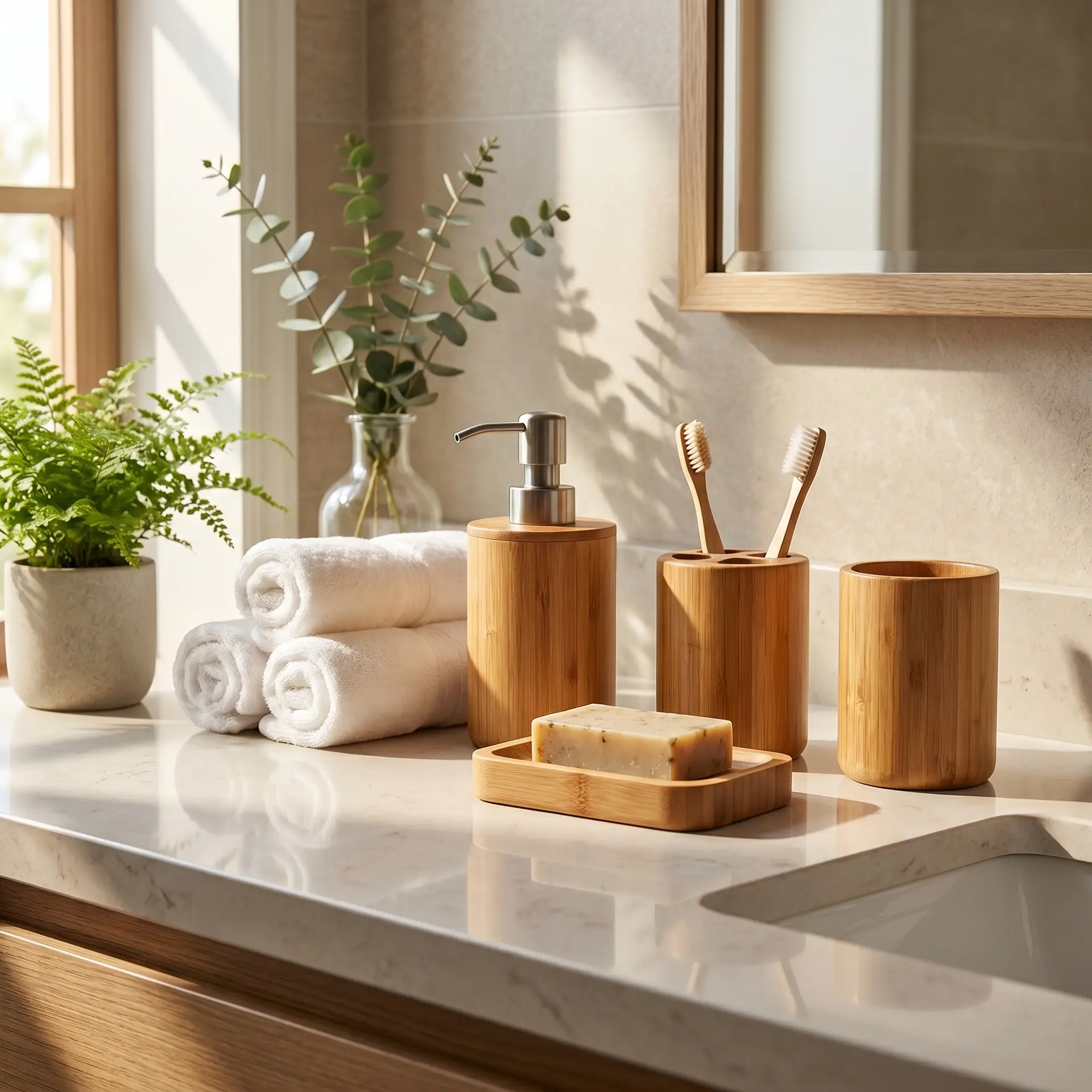 Bamboo Bathroom Accessories Set