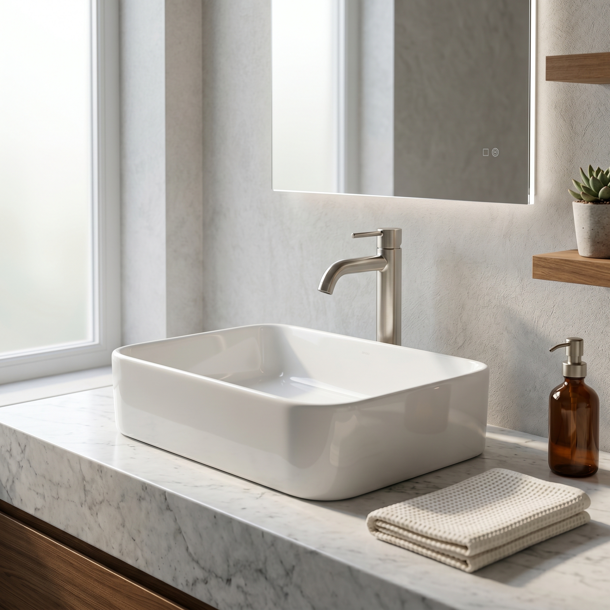 Rectangular Vessel Sink in White Ceramic