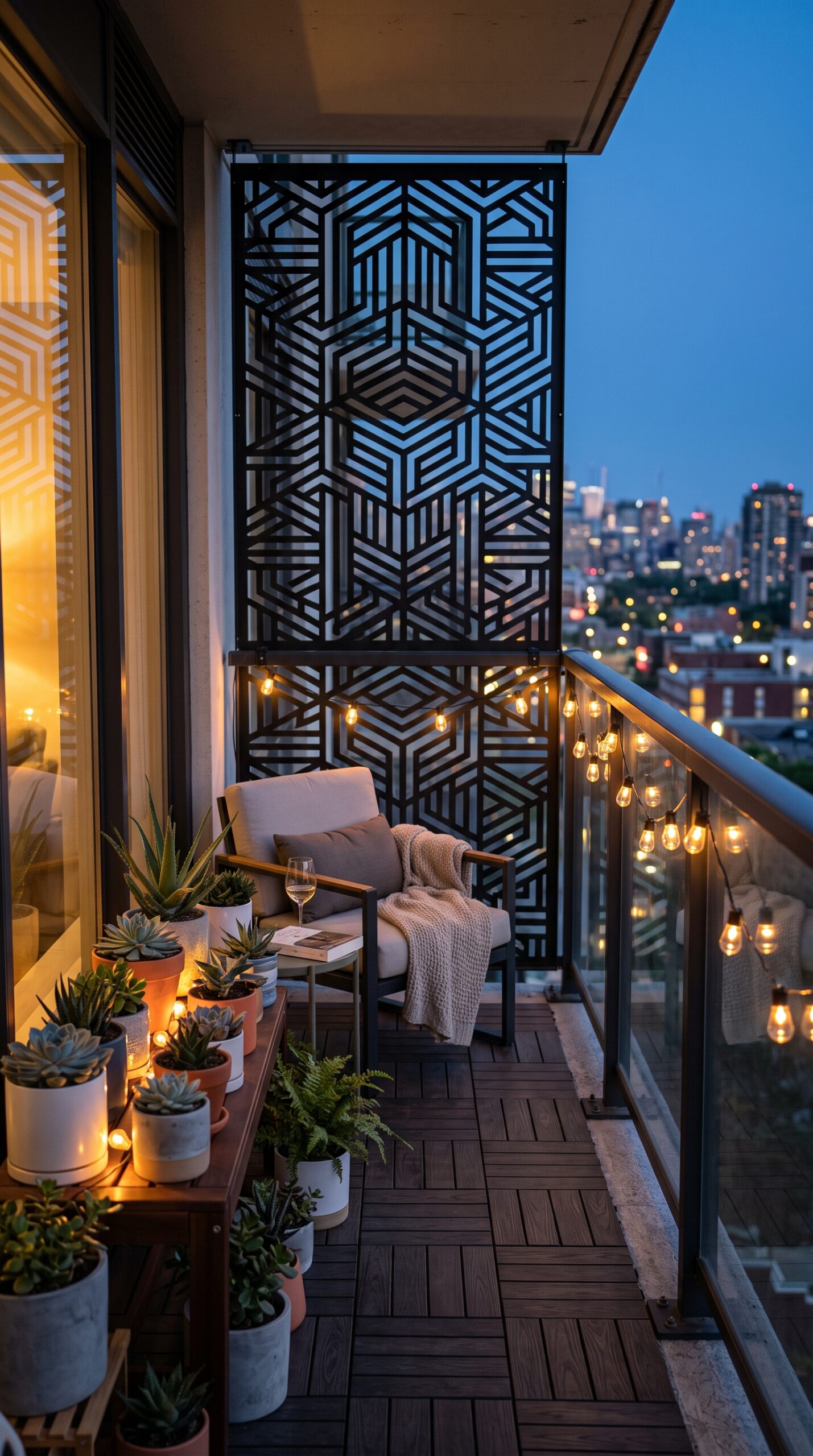 Balcony Privacy Screen with Geometric Pattern