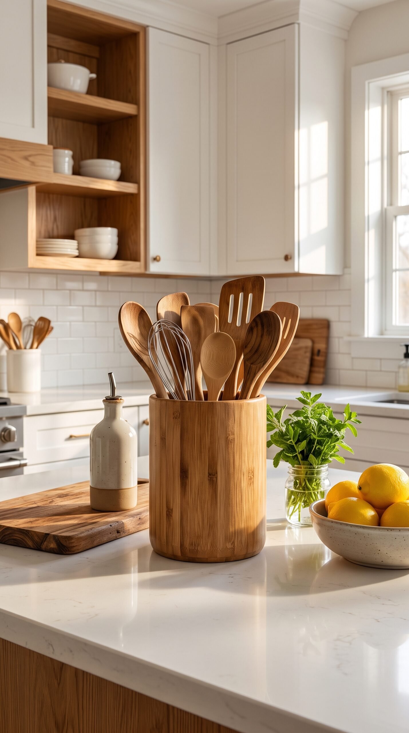 Bamboo Kitchen Utensil Holder Crock