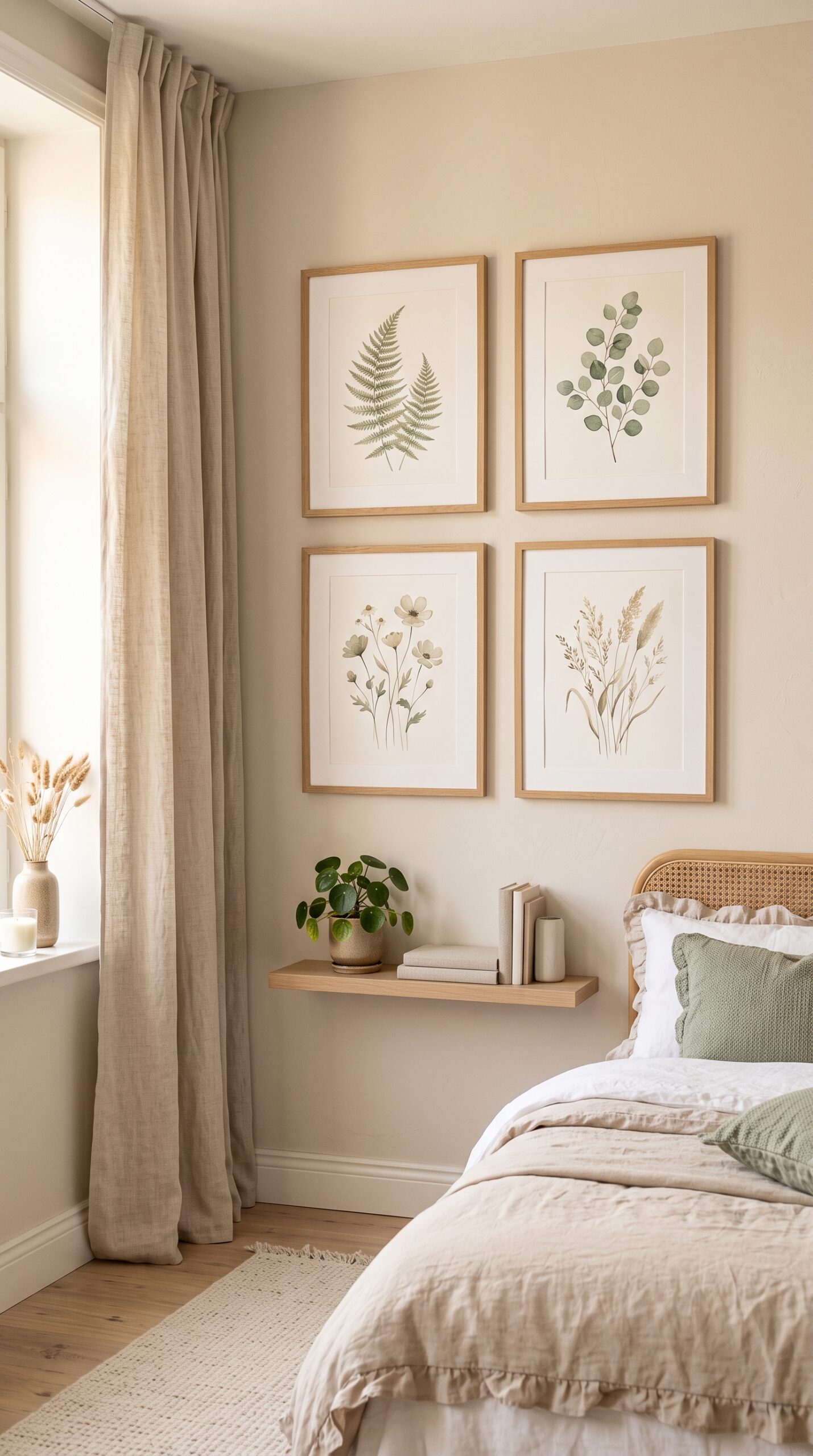 Liswit Framed Boho Wall Art Set of 4 for Wooded Minimalist Botanical Print Wall