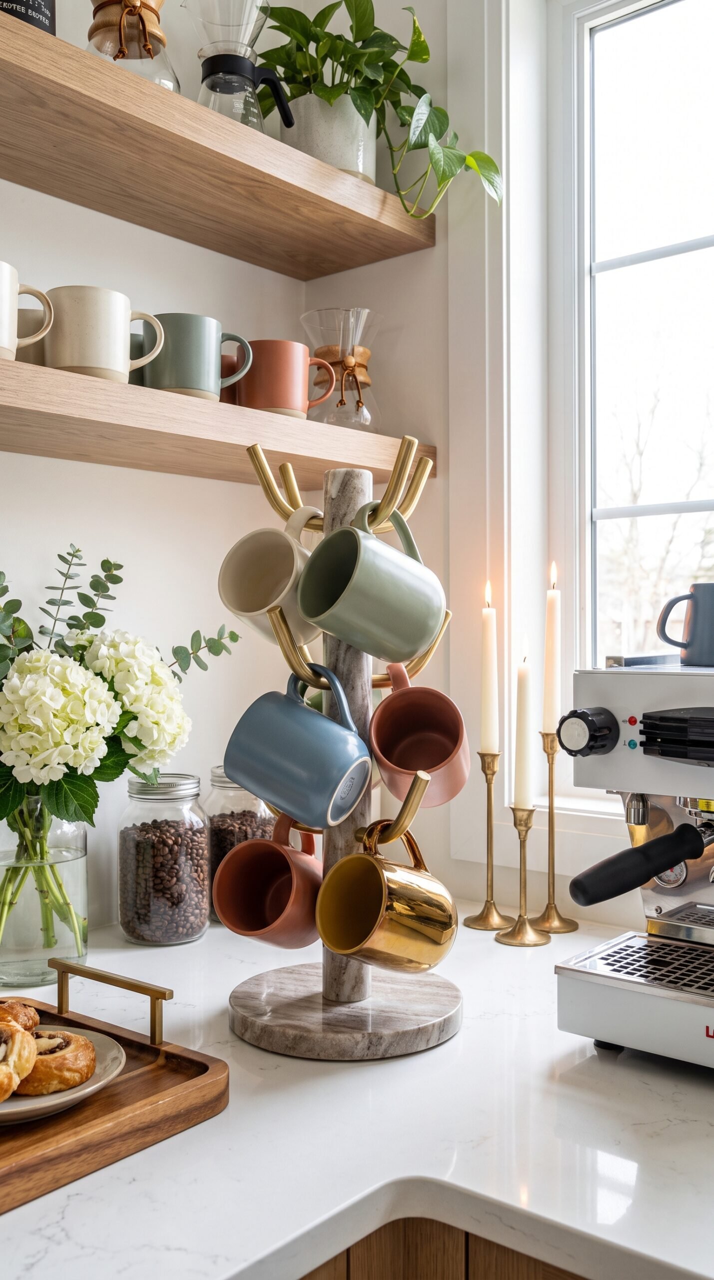 Marble and Gold Coffee Mug Tree with Hooks