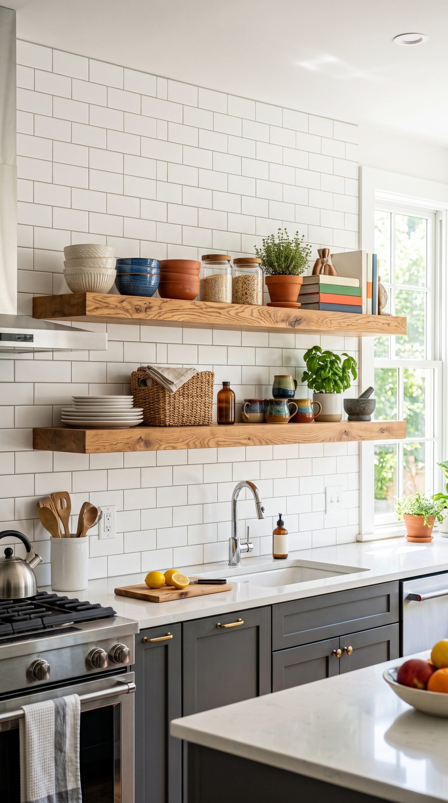 Solid Wood Floating Kitchen Shelves Set