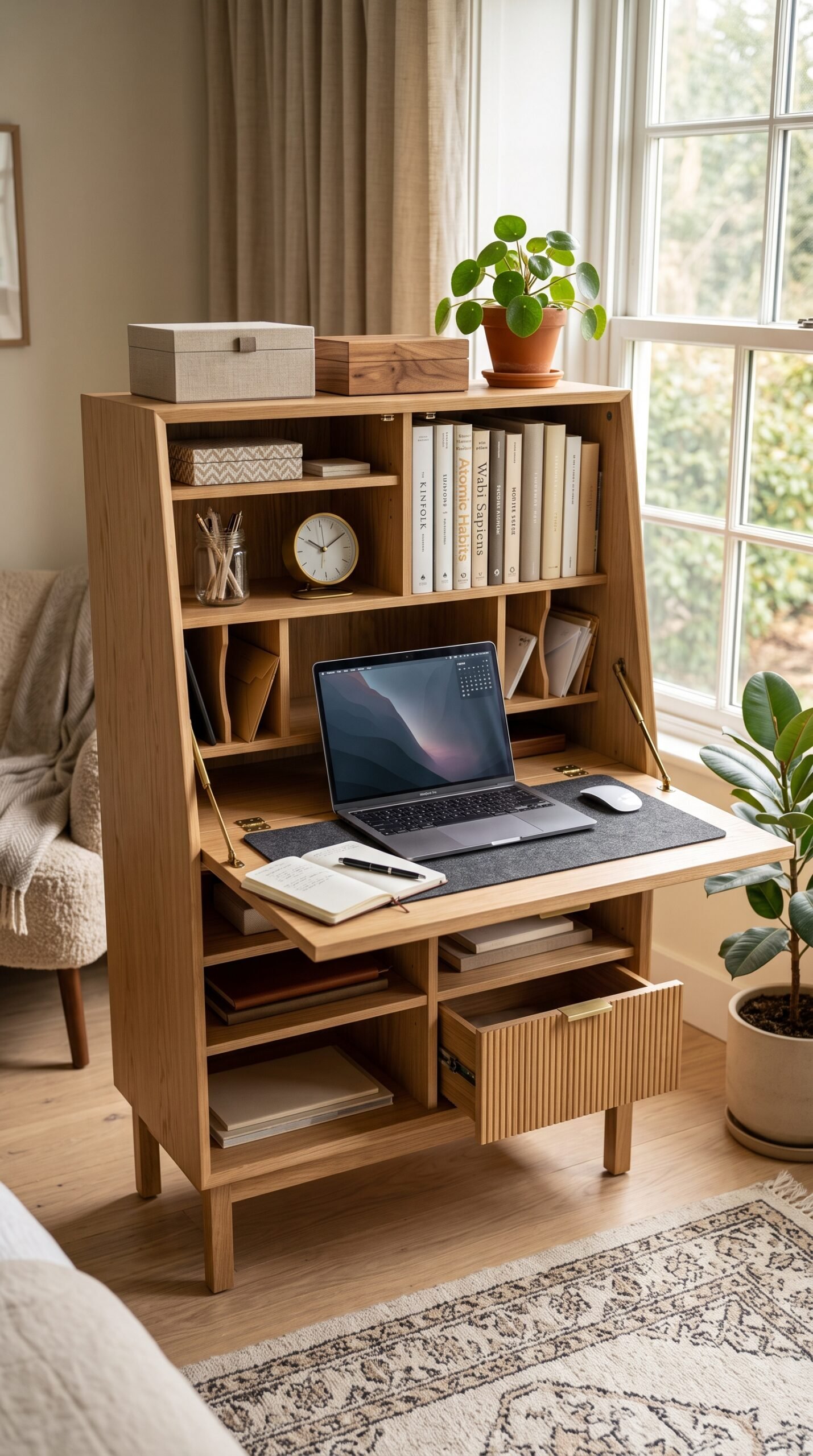 Secretary Desk with Hutch and Fold-Down Surface