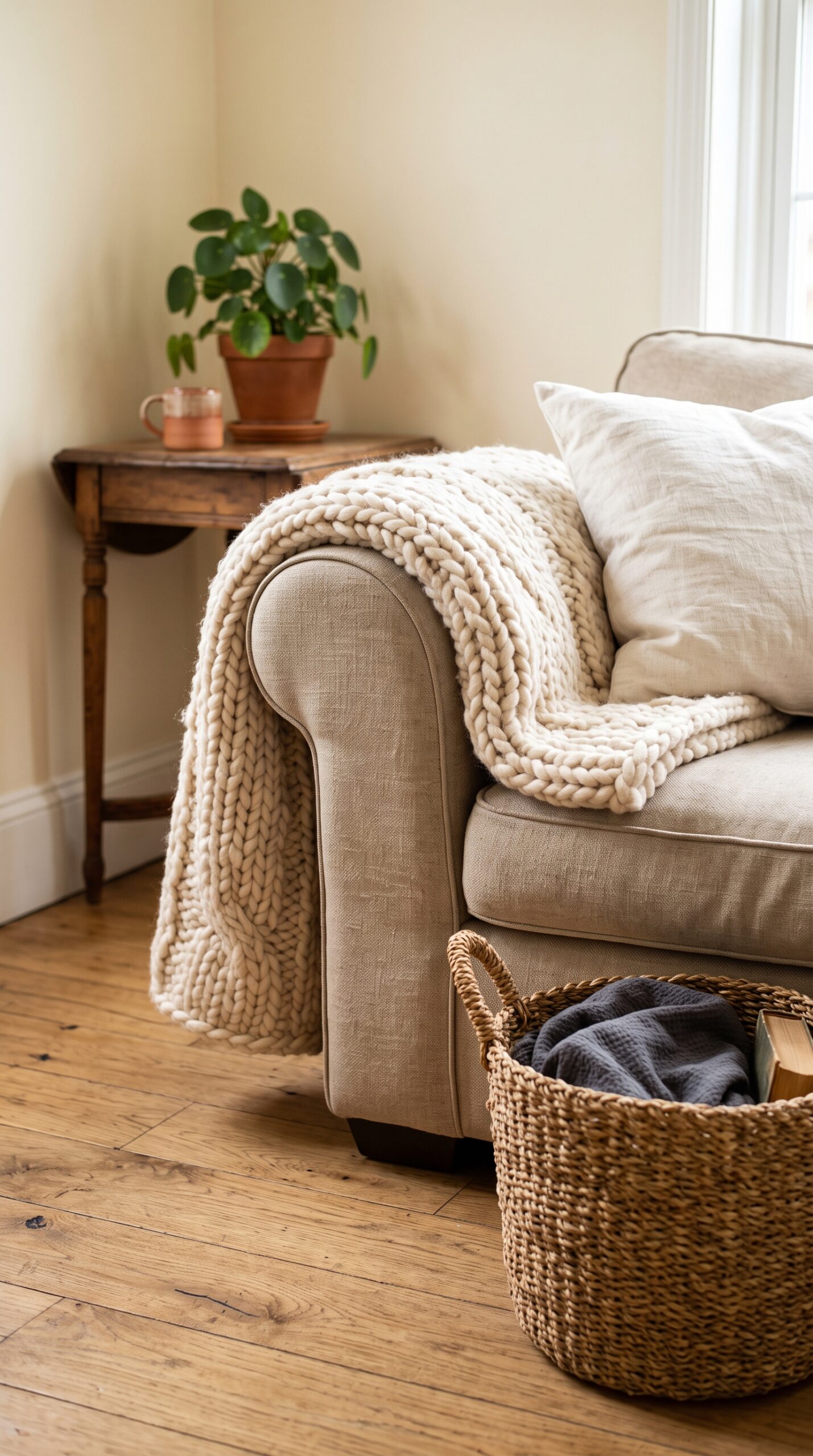 Chunky Hand-Knit Cotton Throw Blanket